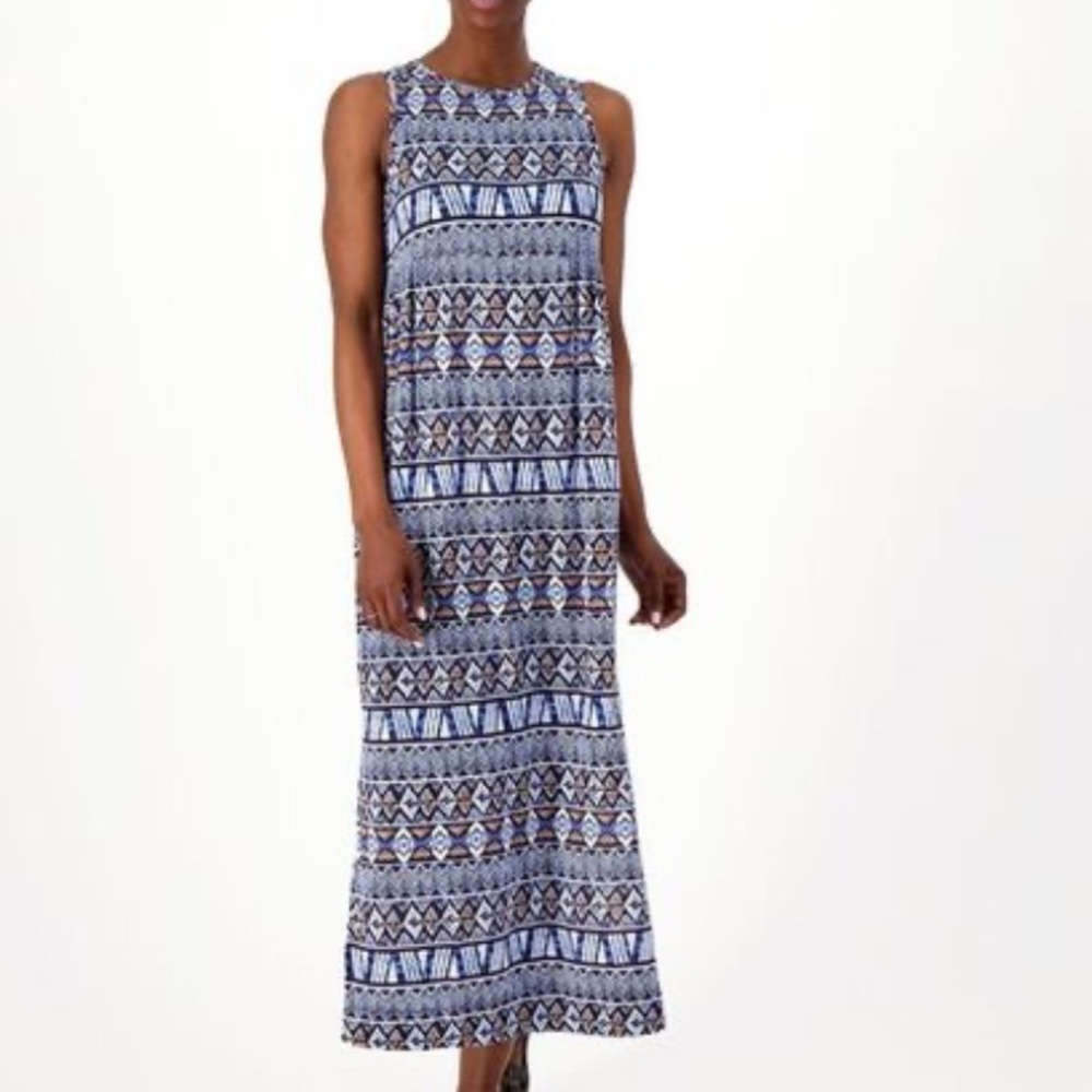 Koolaburra by Ugg Blue Printed Sleeveless Knit Maxi Dress M